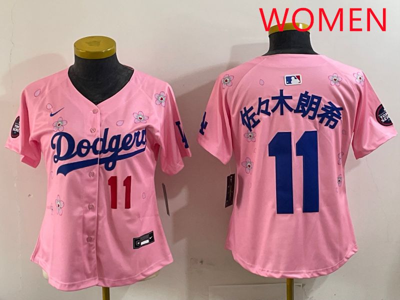 Women Los Angeles Dodgers #11 R.Sasaki Pink Sakura Edition 2025 Nike MLB Jersey style 2->women mlb jersey->Women Jersey